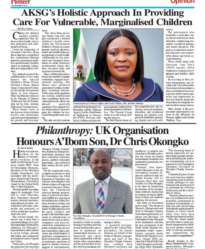 PHILANTHROPY: UK ORGANIZATION HONOURS A’IBOM SON, DR. CHRIS OKONGKO